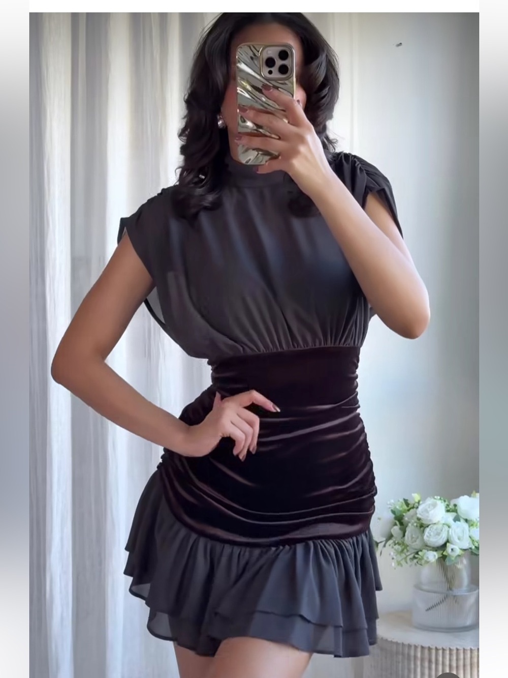TREND NEW ZARA VIRAL COMBINATION VELVET RUFFLE DRESS 
🚨FIRM PRICE NO DISCOUNT - Picture 5 of 16